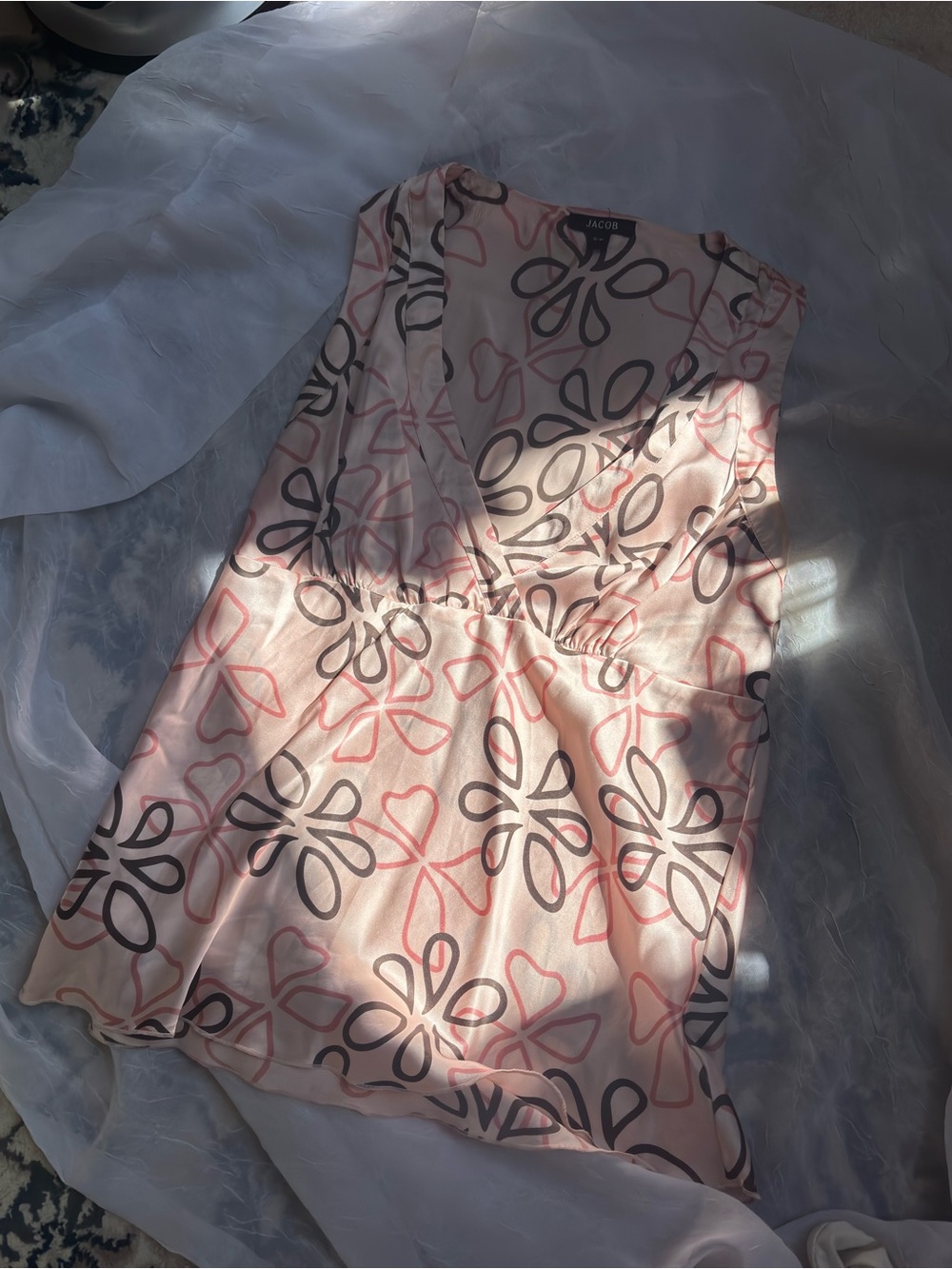 Jacob Pink Graphic Floral Satin Tank Top